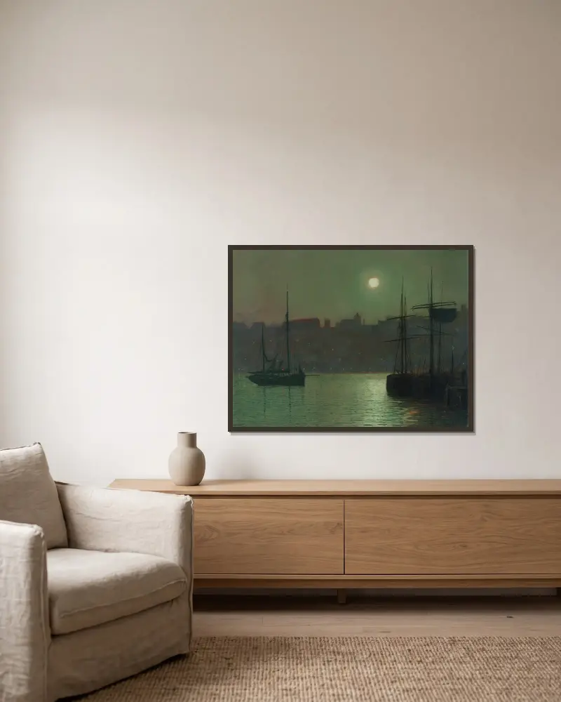 Altes Scarborough von John Atkinson Grimshaw gerahmt an einer Wand