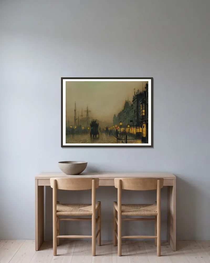 Reekie, Glasgow – Nr. 1 von John Atkinson Grimshaw gerahmt an einer Wand