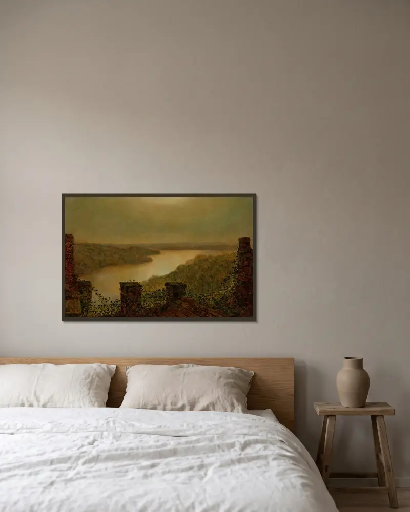 Roundhay Lake av John Atkinson Grimshaw inramad på en vägg