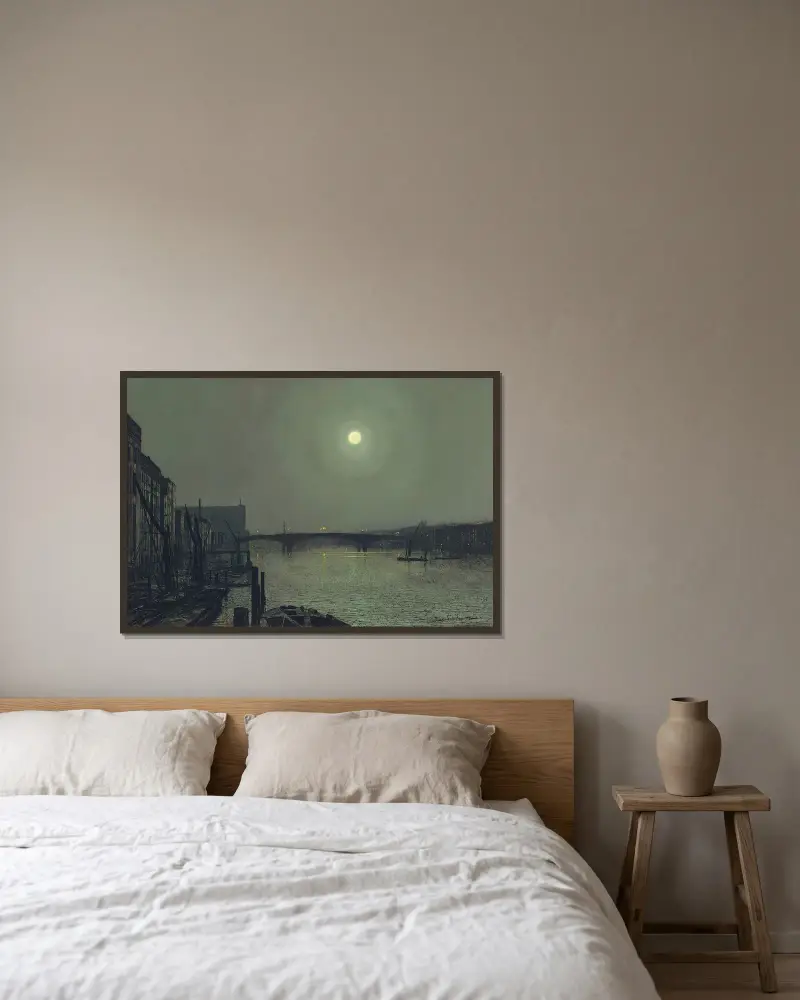 Southwark Bridge from Blackfriars av John Atkinson Grimshaw inramad på en vägg