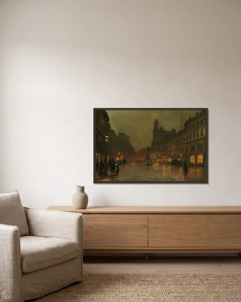 St Ann’s Square, Manchester av John Atkinson Grimshaw inramad på en vägg