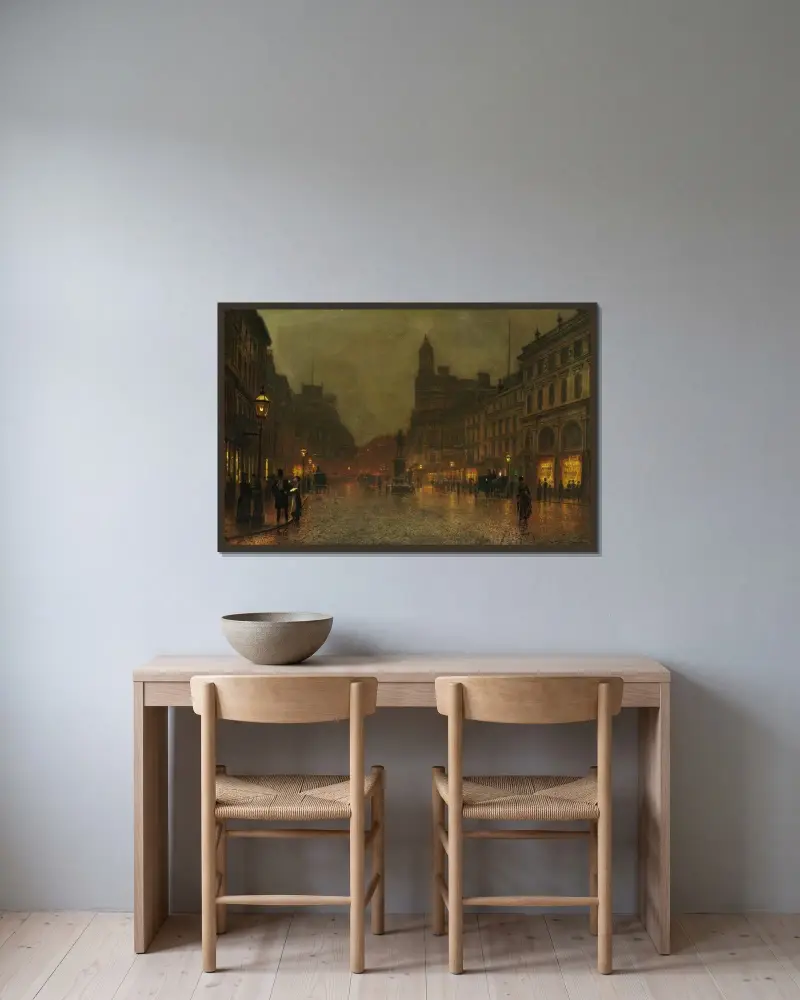 St Ann’s Square, Manchester av John Atkinson Grimshaw inramad på en vägg