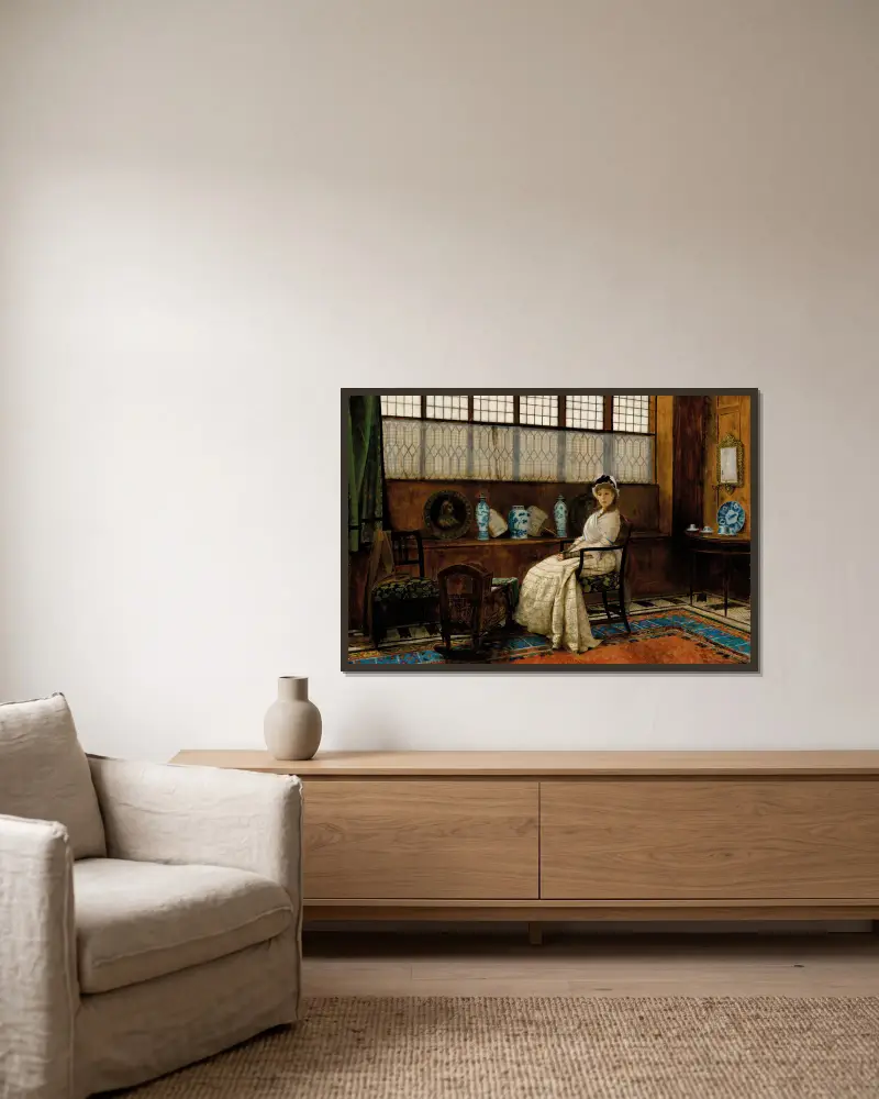 Wiegenlied von John Atkinson Grimshaw gerahmt an einer Wand