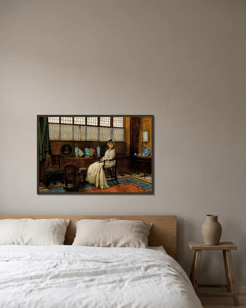 Wiegenlied von John Atkinson Grimshaw gerahmt an einer Wand