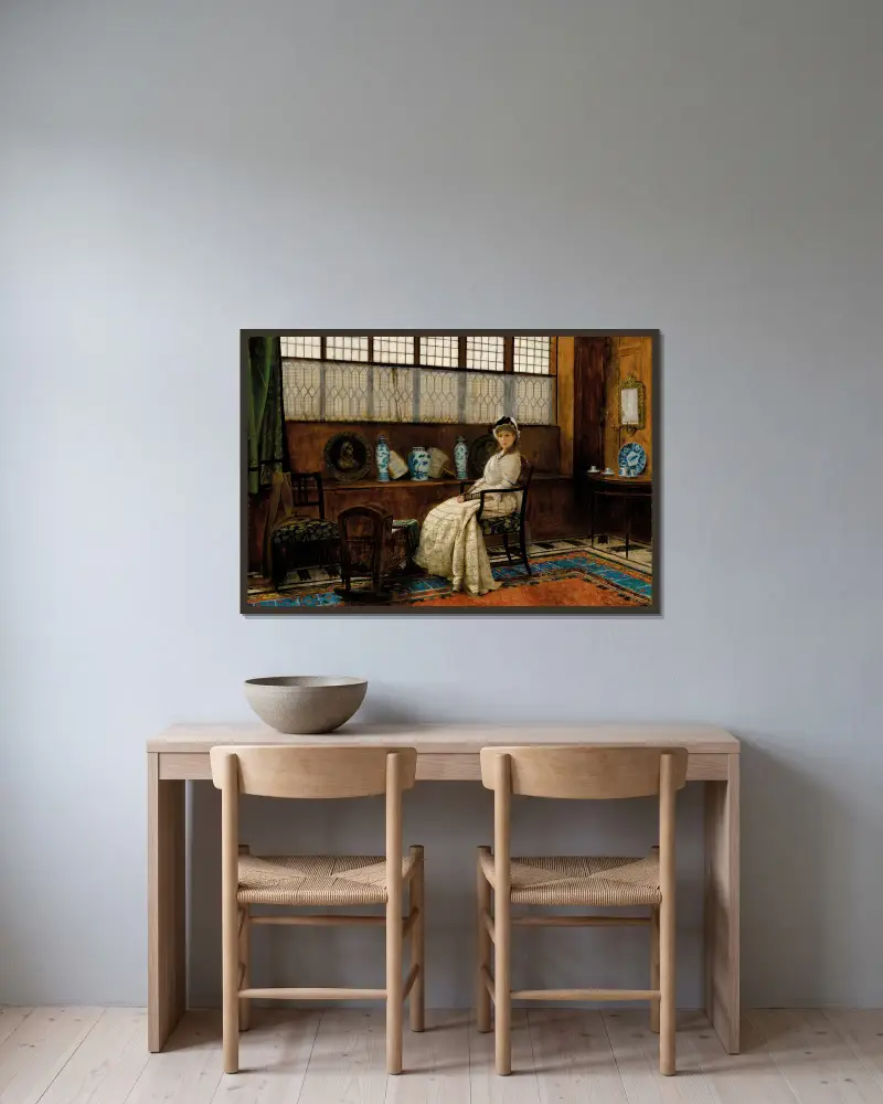 Wiegenlied von John Atkinson Grimshaw gerahmt an einer Wand