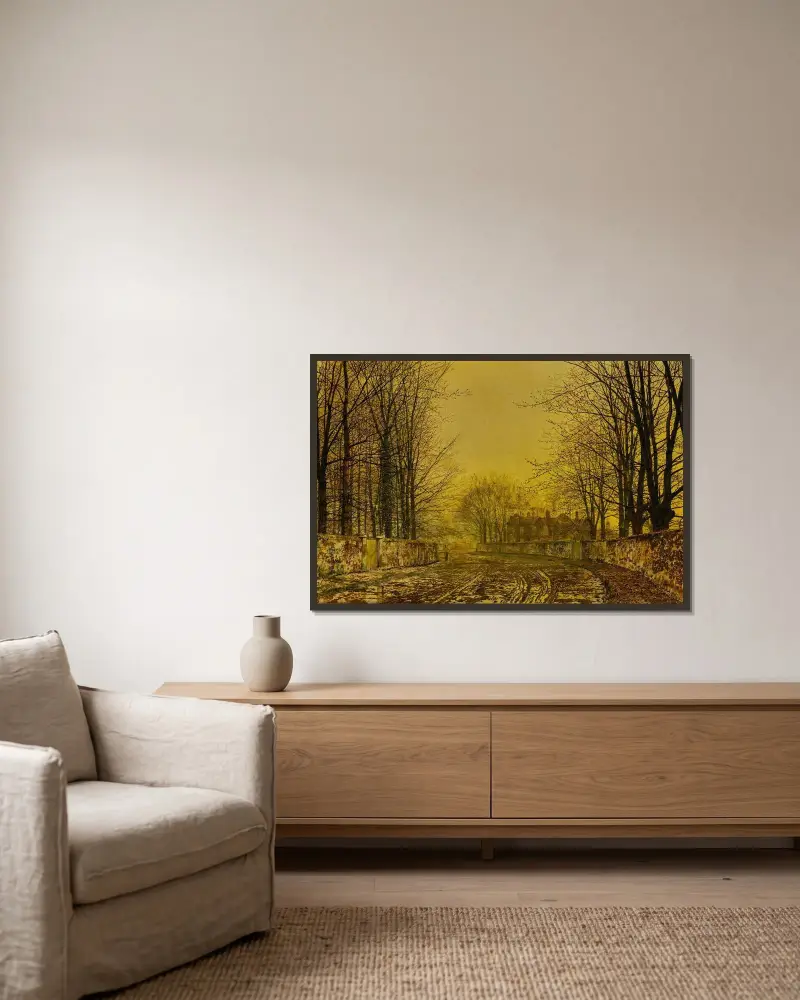 Drottningens väg av John Atkinson Grimshaw inramad på en vägg