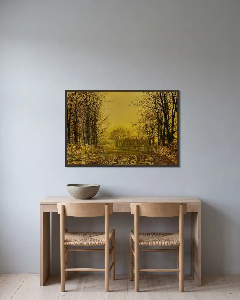 Drottningens väg av John Atkinson Grimshaw inramad på en vägg