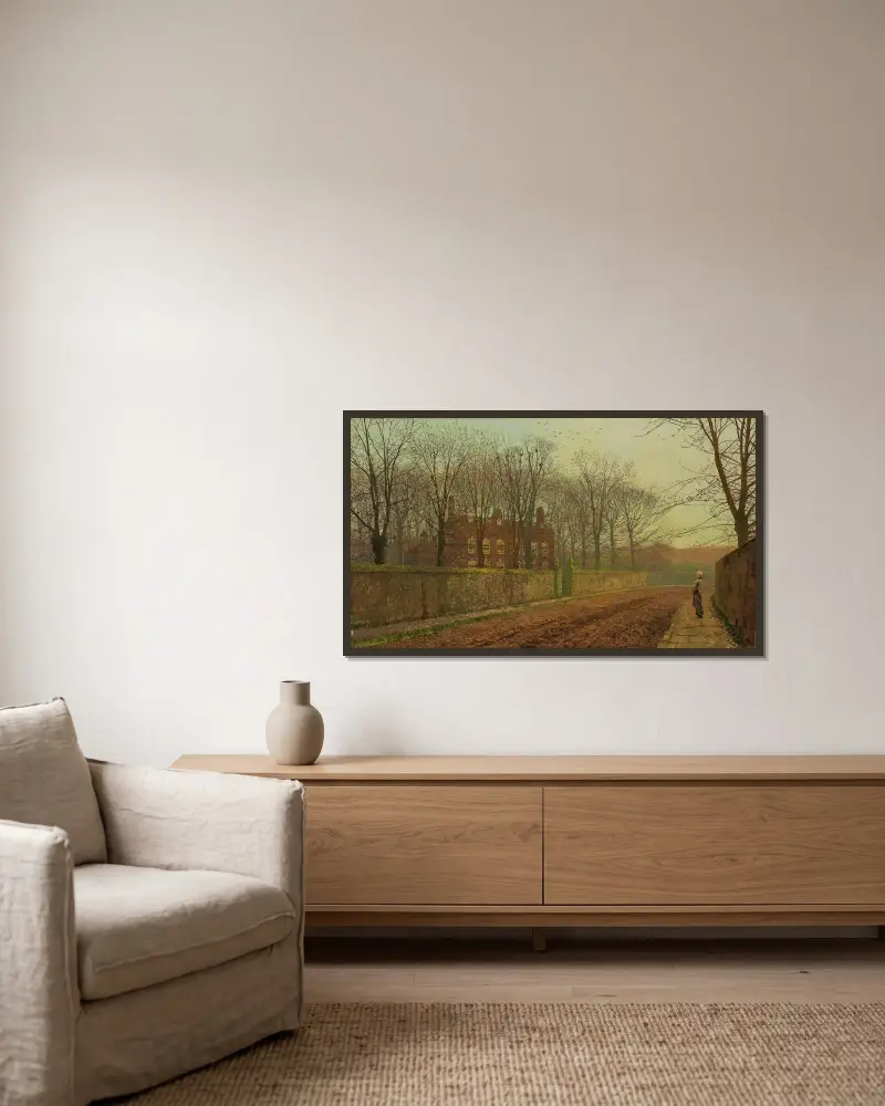 Kråkboet av John Atkinson Grimshaw inramad på en vägg