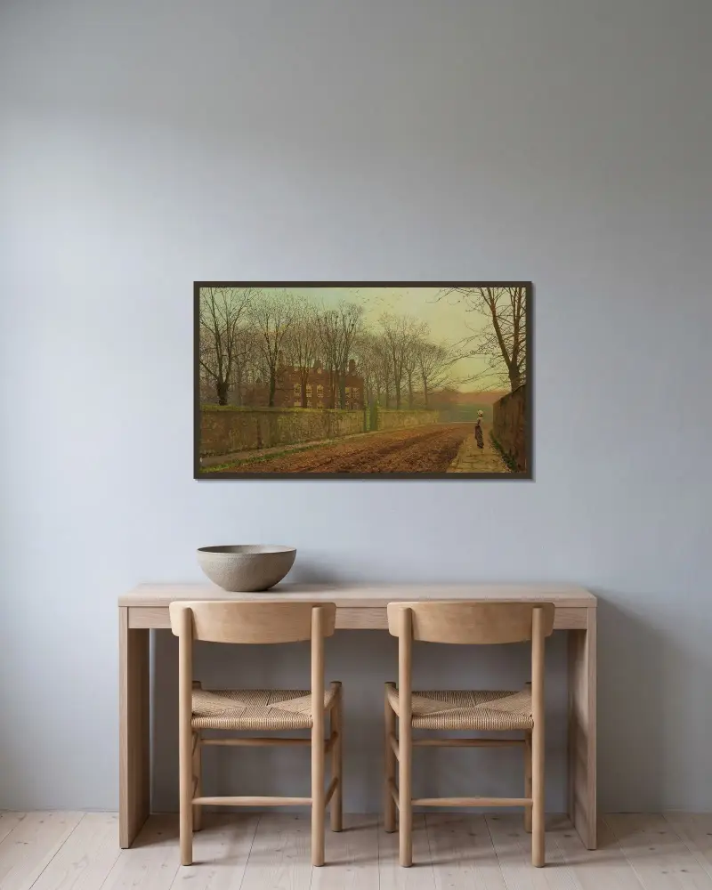 Kråkboet av John Atkinson Grimshaw inramad på en vägg