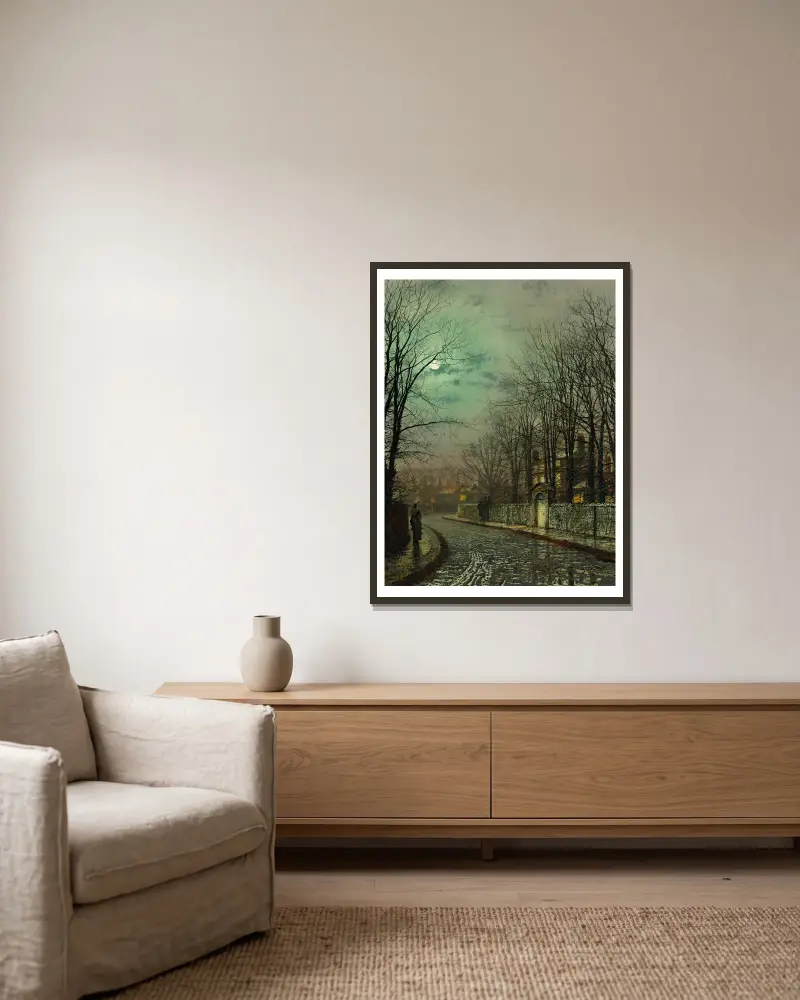 Mötet, John Atkinson Grimshaw v rámu na stěně