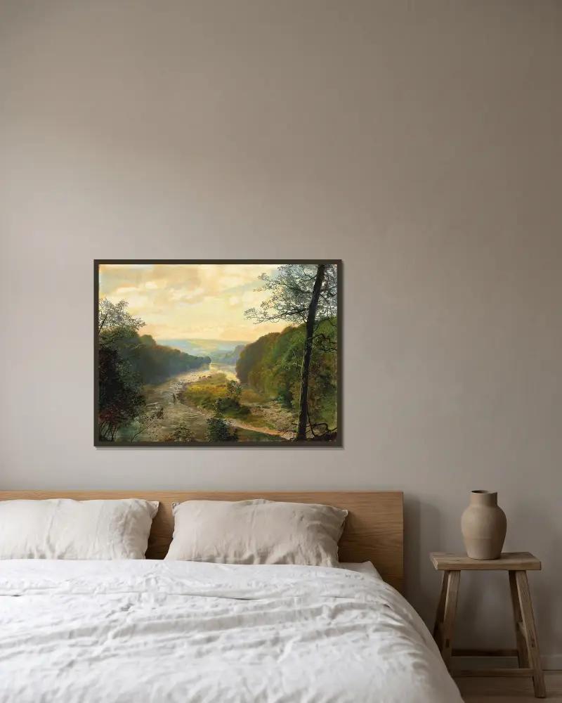 Wharfe-dalen, med Barden Tower bortom av John Atkinson Grimshaw inramad på en vägg