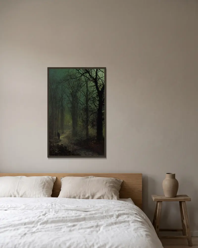 Genom skogen av John Atkinson Grimshaw inramad på en vägg