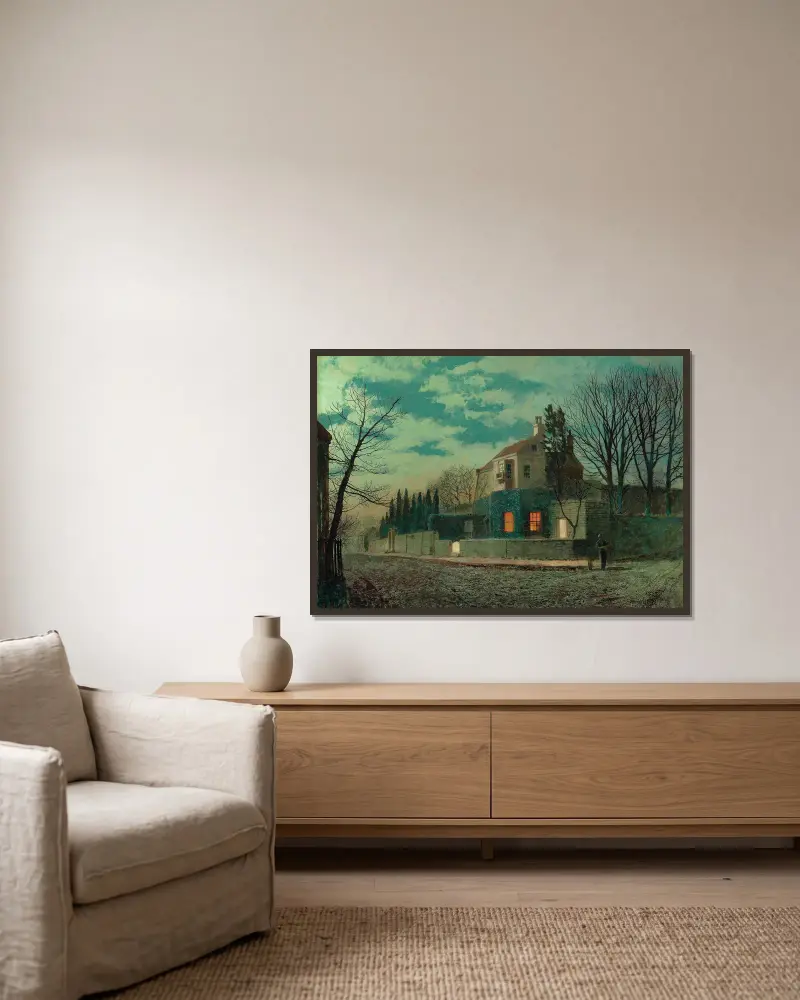 Yew Court, Scalby av John Atkinson Grimshaw inramad på en vägg