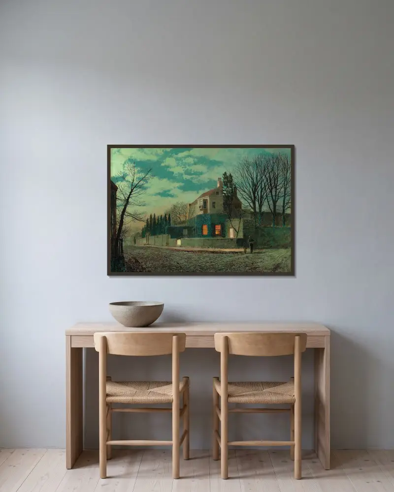 Yew Court, Scalby av John Atkinson Grimshaw inramad på en vägg