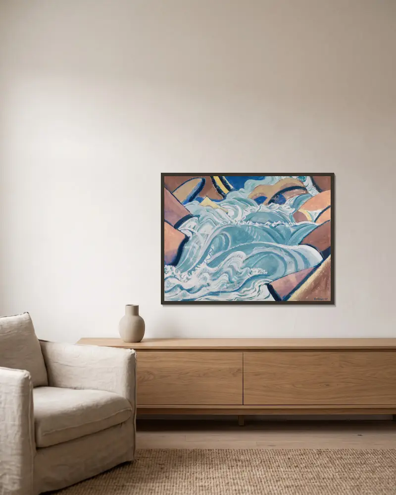 Bergbach von August Babberger gerahmt an einer Wand