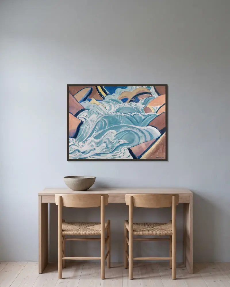 Bergbach von August Babberger gerahmt an einer Wand