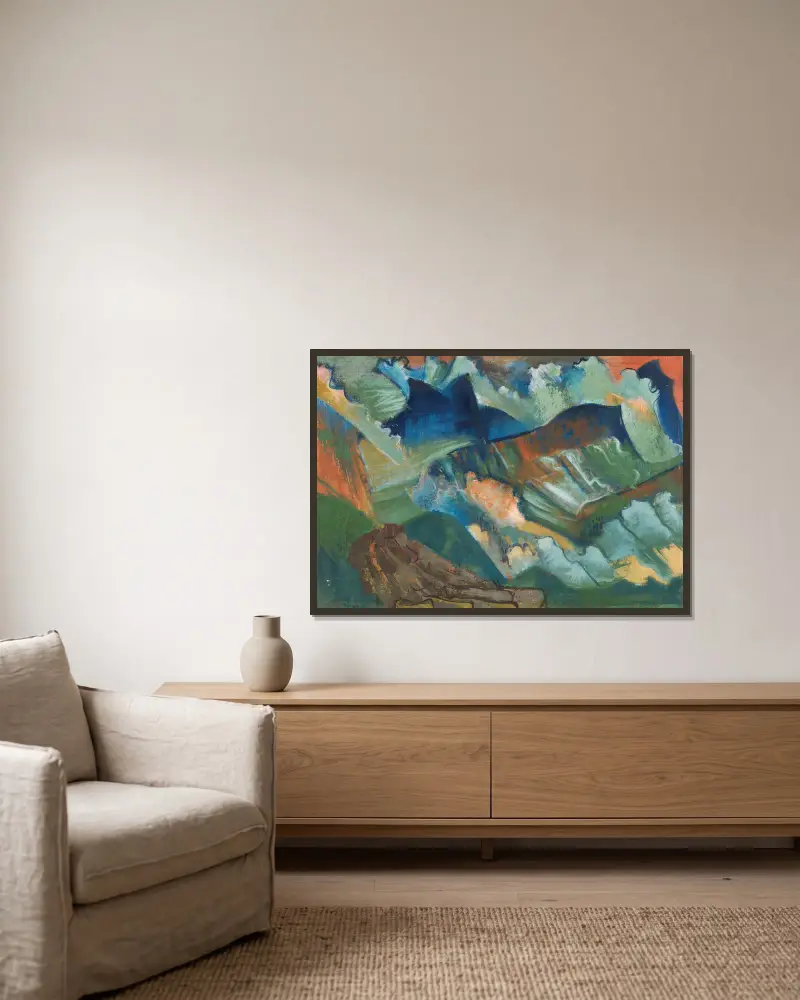 Gebirgslandschaft mit rotem Himmel av August Babberger inramad på en vägg
