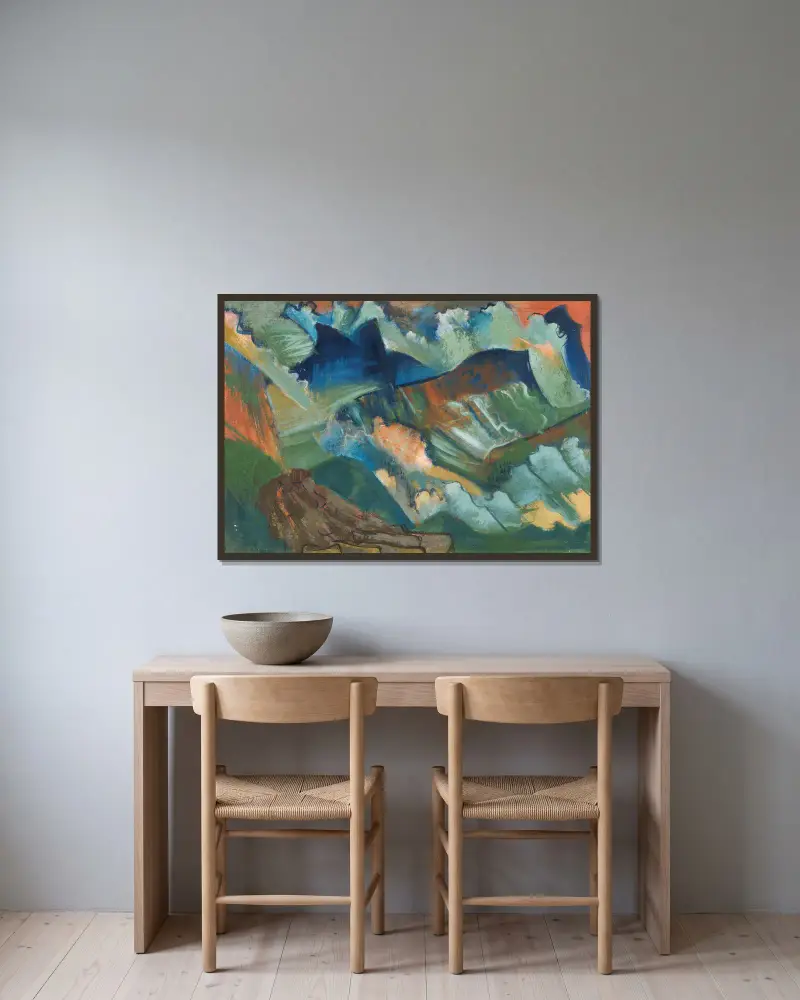 Gebirgslandschaft mit rotem Himmel av August Babberger inramad på en vägg