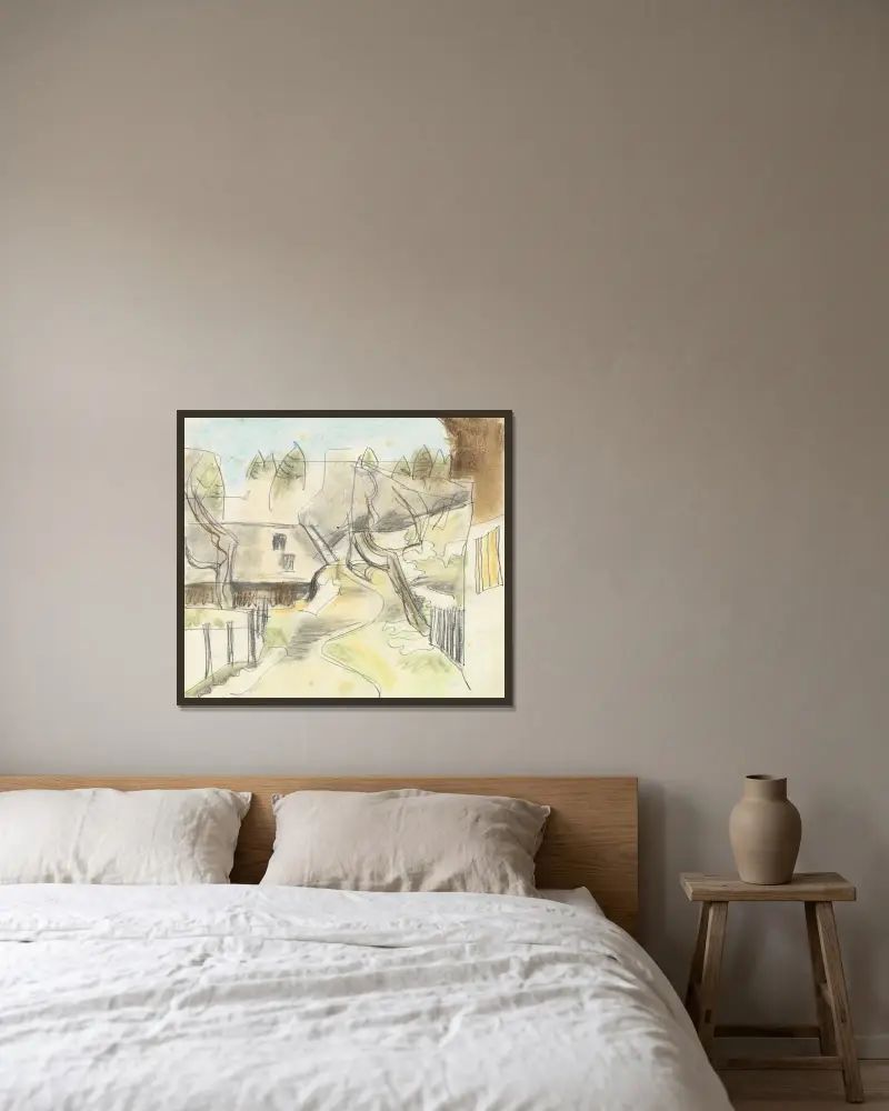 Höll; Vor dem Haus im Winter (Straße) av August Babberger inramad på en vägg