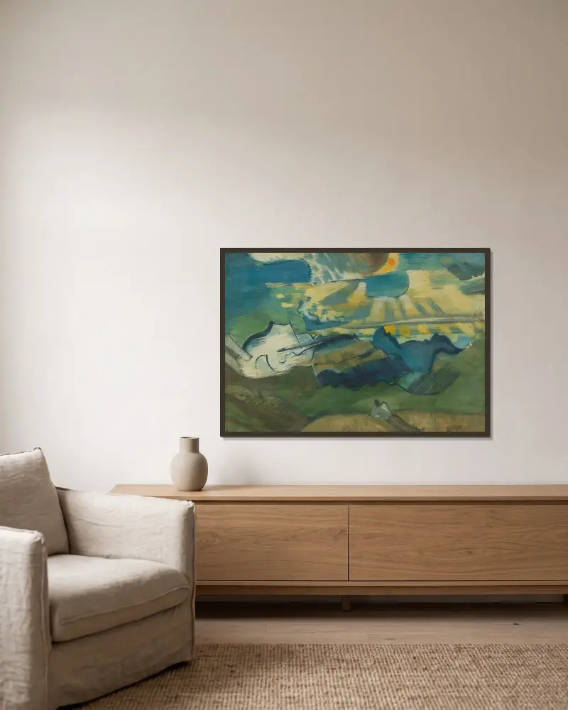 Landschaft mit liegendem Wanderer von August Babberger gerahmt an einer Wand