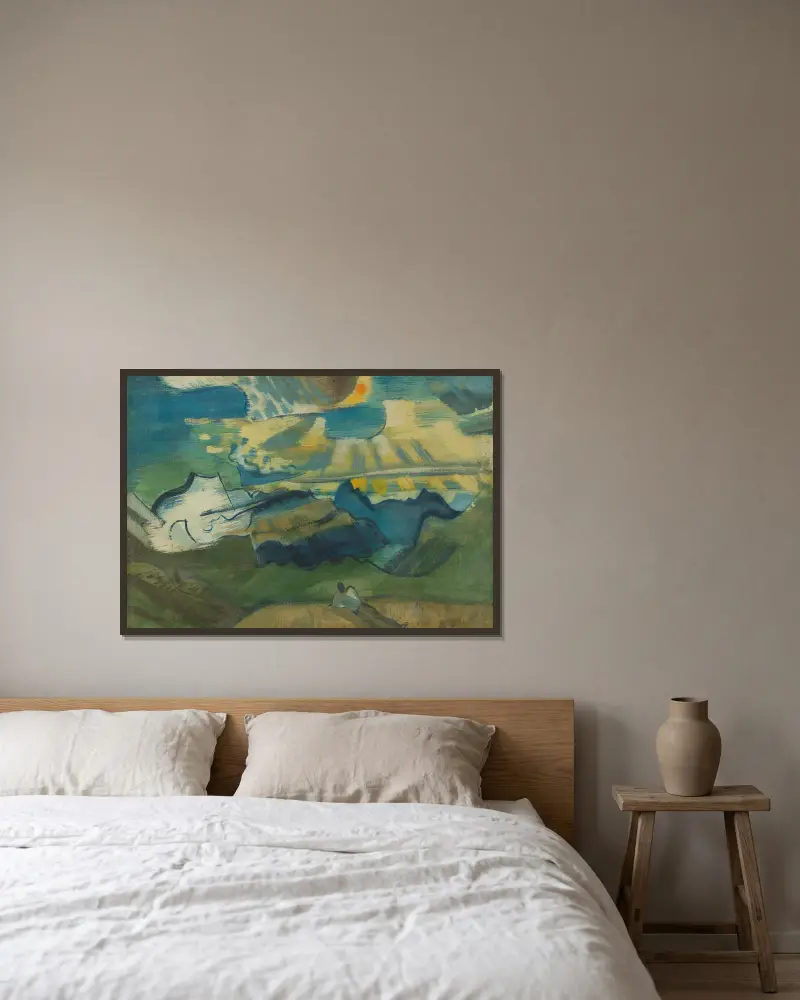 Landschaft mit liegendem Wanderer von August Babberger gerahmt an einer Wand