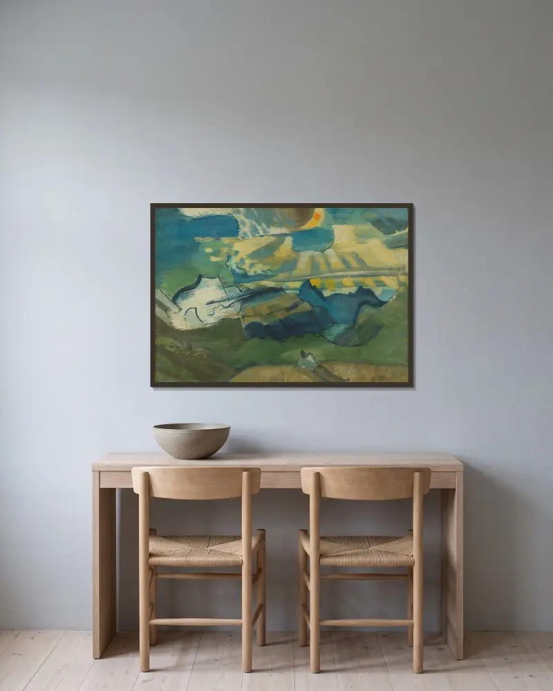 Landschaft mit liegendem Wanderer von August Babberger gerahmt an einer Wand