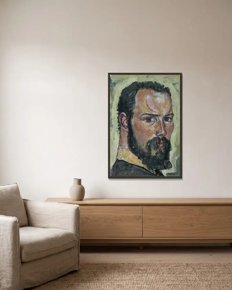 Självporträtt av August Babberger inramad på en vägg