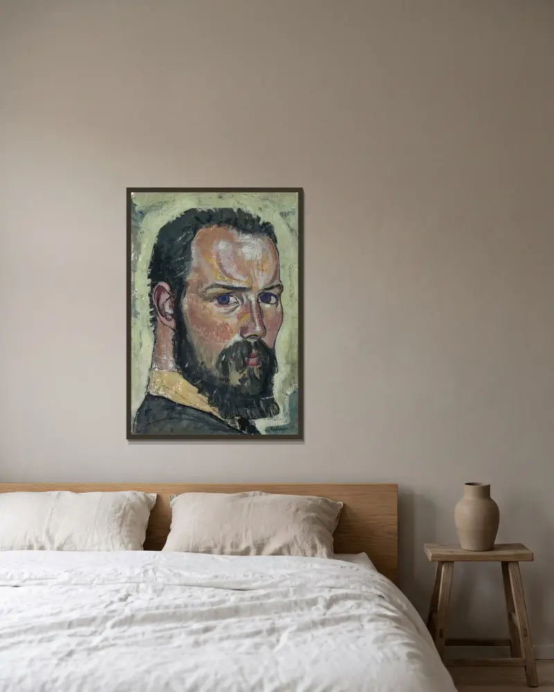 Självporträtt av August Babberger inramad på en vägg