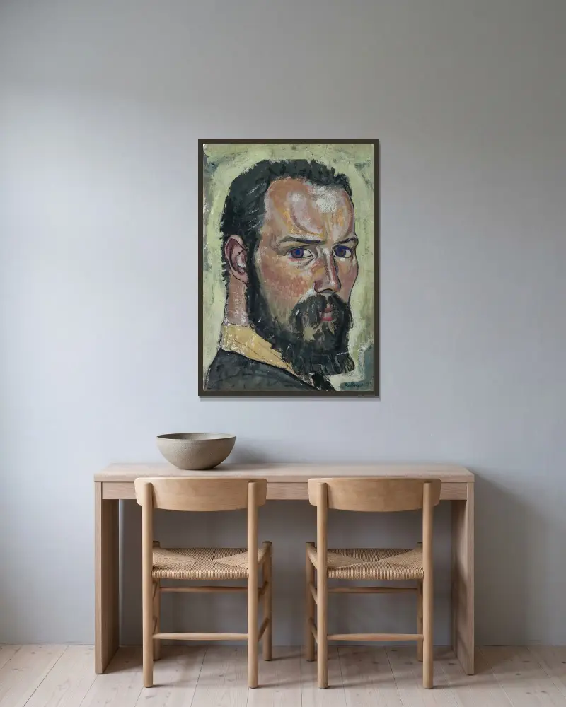 Självporträtt av August Babberger inramad på en vägg