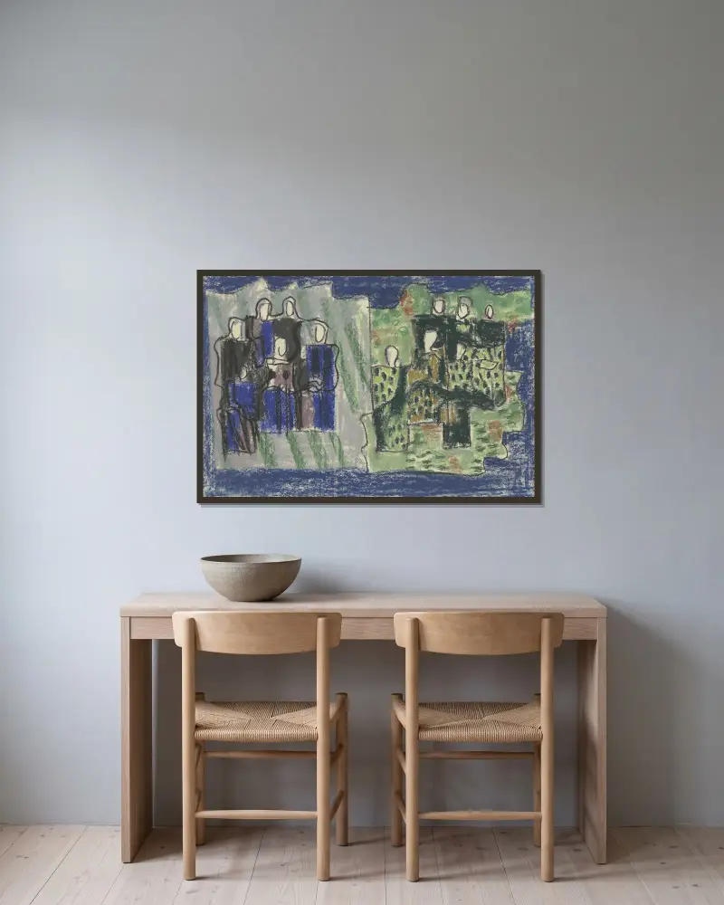 Zwei Frauengruppen von August Babberger gerahmt an einer Wand