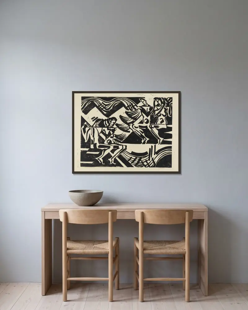 Zwei Paare in der Natur, Blatt II av August Babberger inramad på en vägg