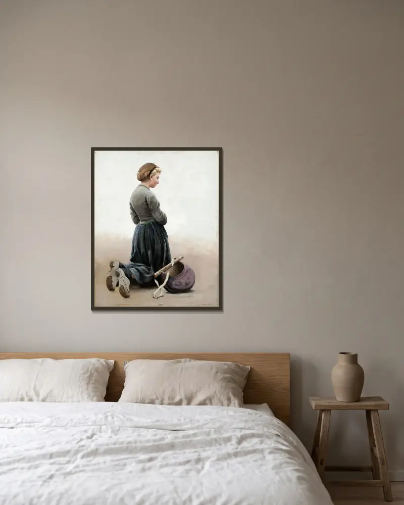 Girl kneeling av August Hagborg inramad på en vägg