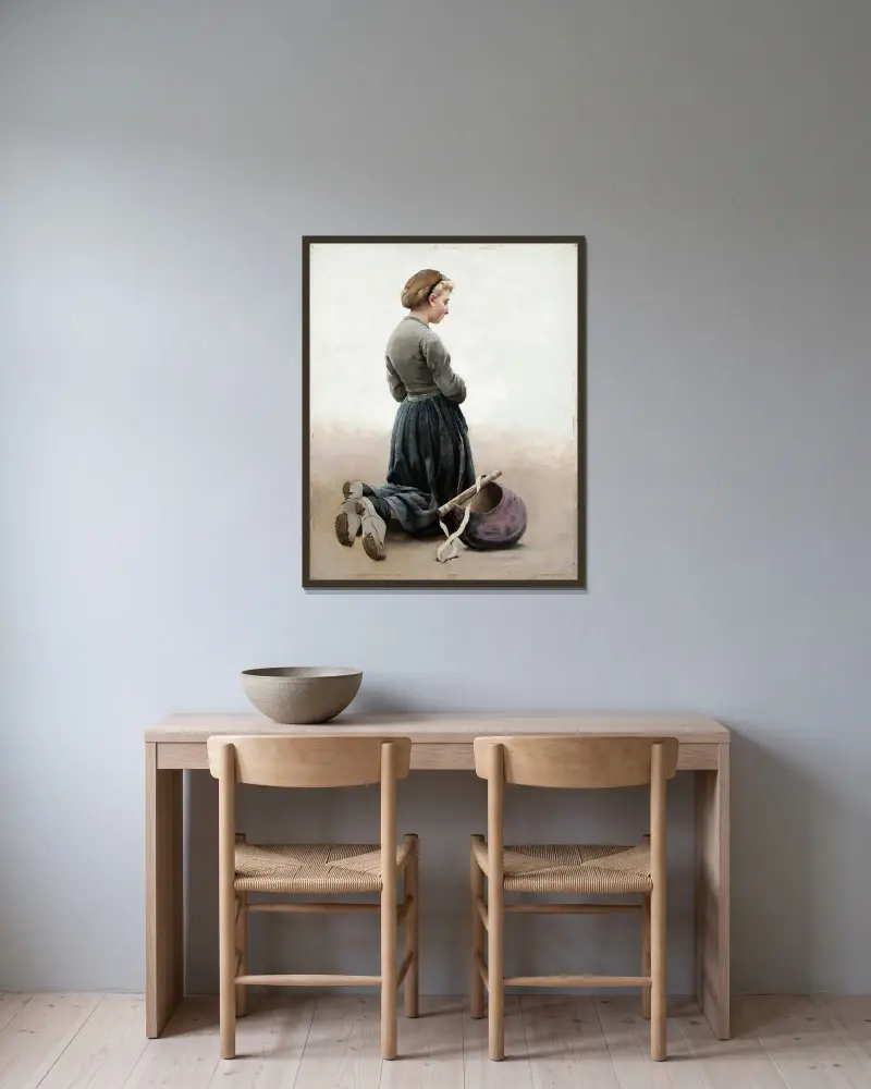 Girl kneeling av August Hagborg inramad på en vägg