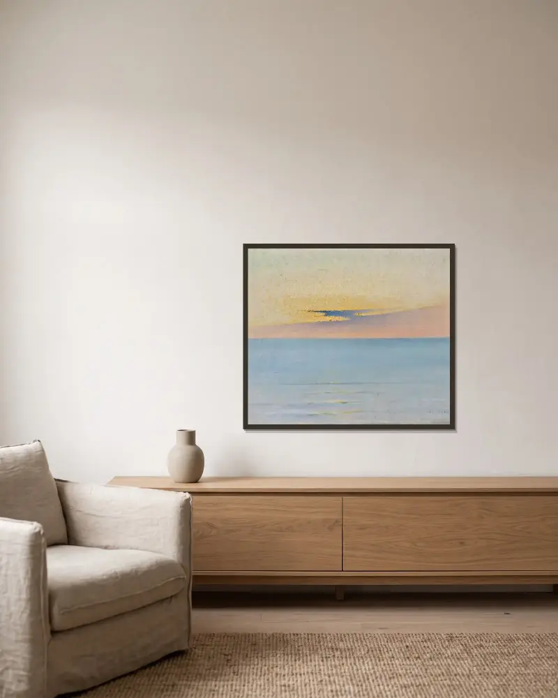 Sea in Sunset av August Hagborg inramad på en vägg