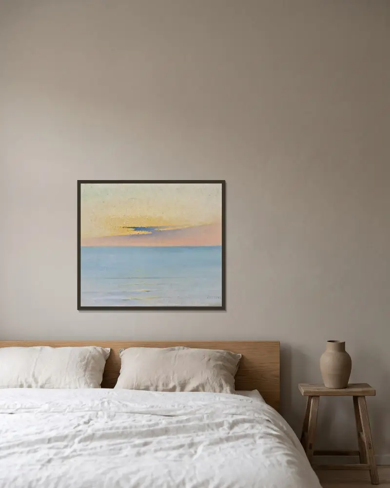 Sea in Sunset av August Hagborg inramad på en vägg