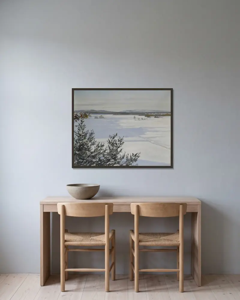 Snowy landscape, August Hagborg v rámu na stěně