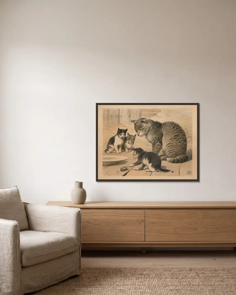 Katze von Oluf August Hermansen gerahmt an einer Wand