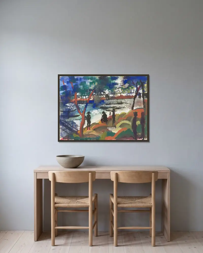 Rybář u řeky, August Macke v rámu na stěně
