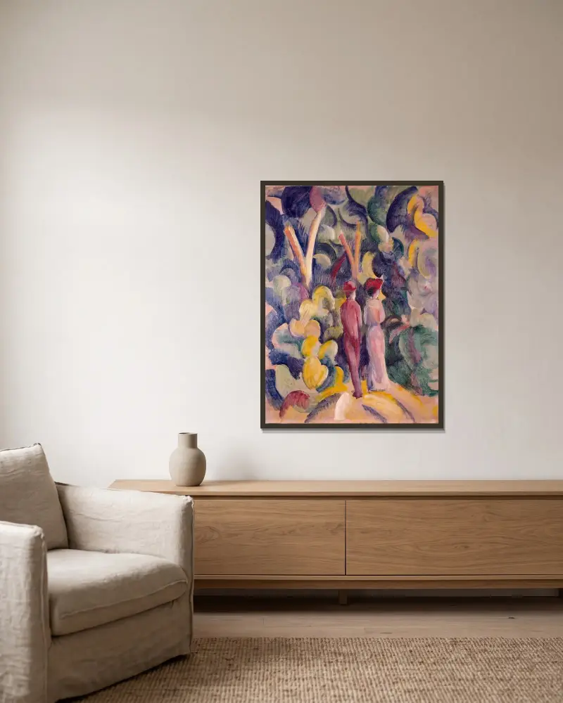 Paar auf dem Waldweg von August Macke gerahmt an einer Wand