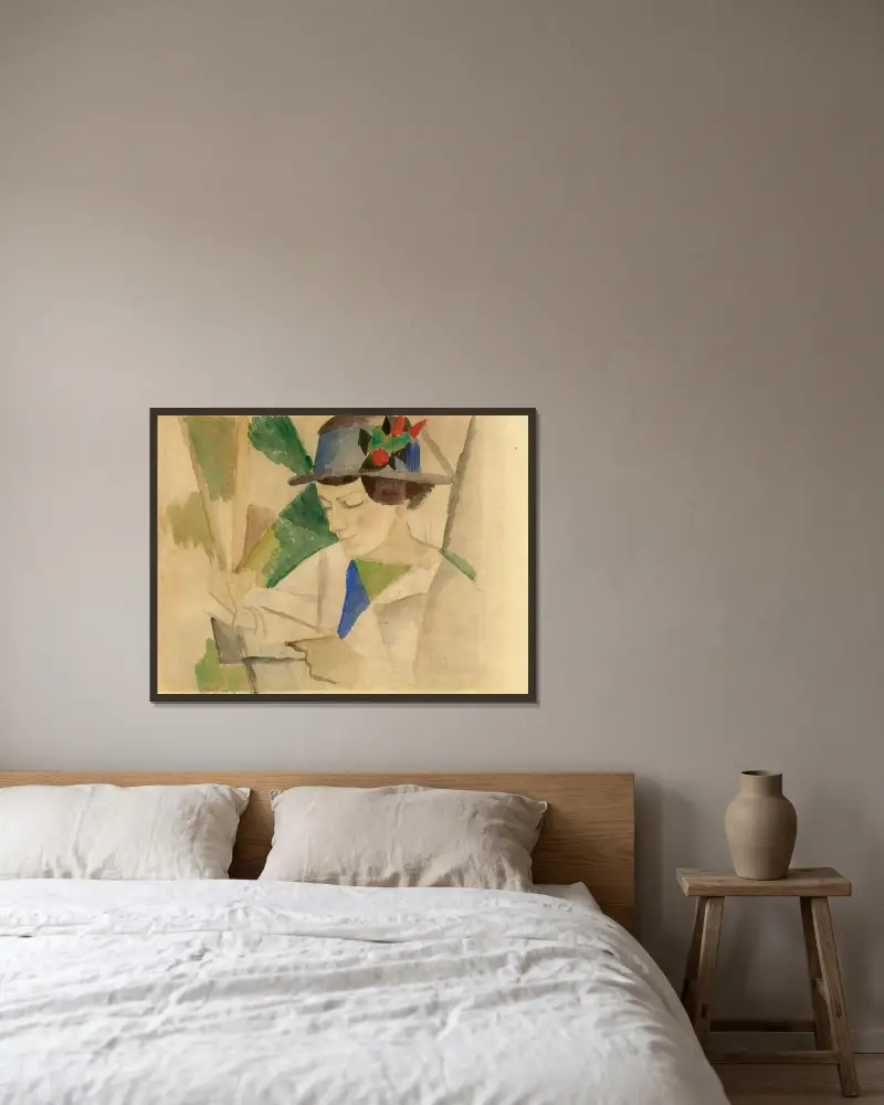 Die Frau des Malers, lesend av August Macke inramad på en vägg