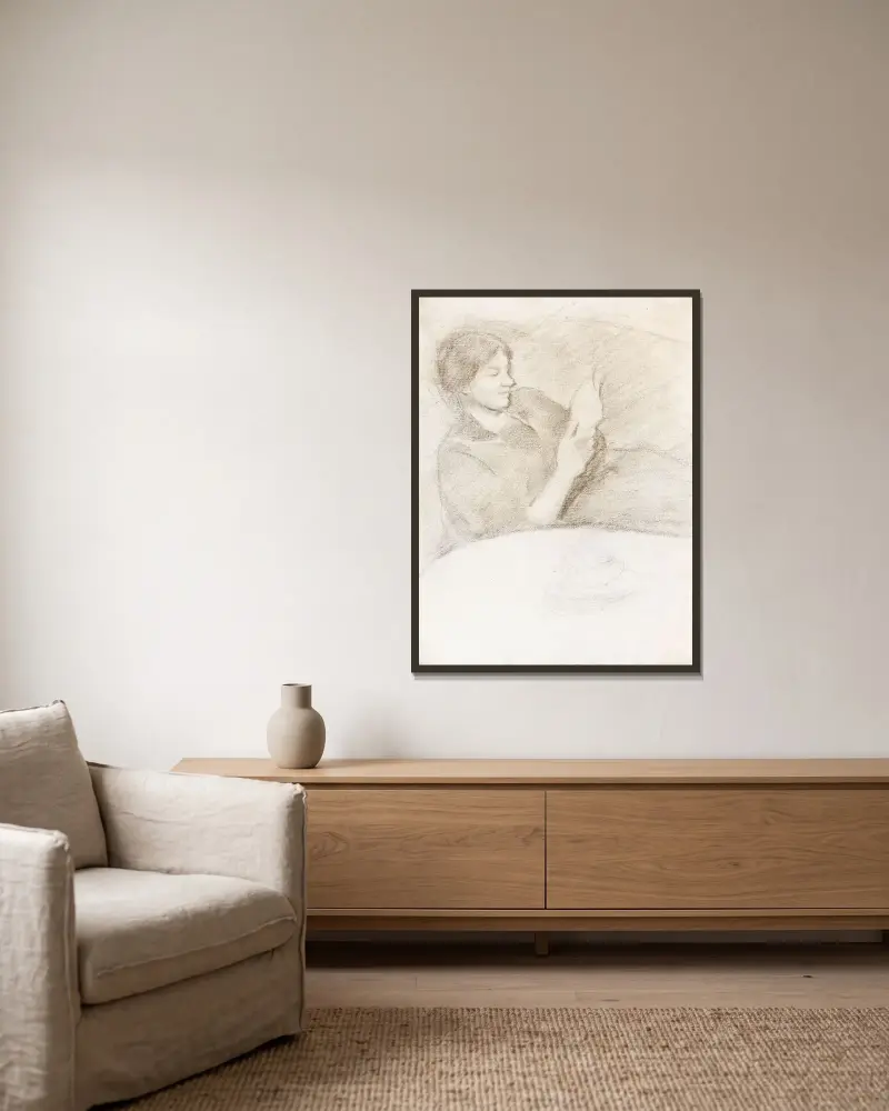 Elisabeth mit Tasse, lesend von August Macke gerahmt an einer Wand