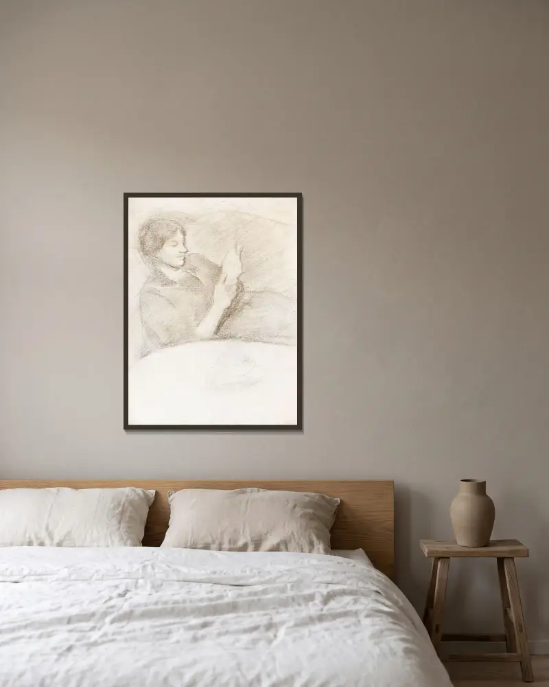 Elisabeth mit Tasse, lesend von August Macke gerahmt an einer Wand