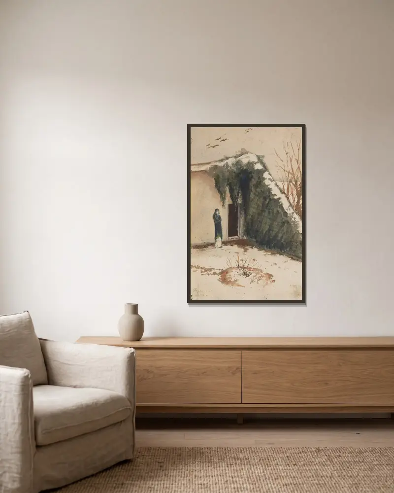 Frau im Innenhof von August Macke gerahmt an einer Wand