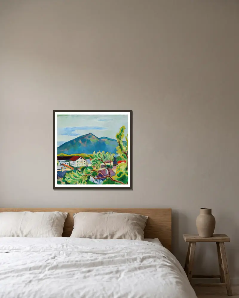 Frühlingslandschaft in Tegernsee av August Macke inramad på en vägg