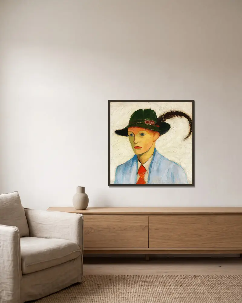 Chlapec s péřovým kloboukem, August Macke v rámu na stěně
