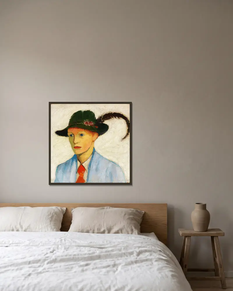 Chlapec s péřovým kloboukem, August Macke v rámu na stěně