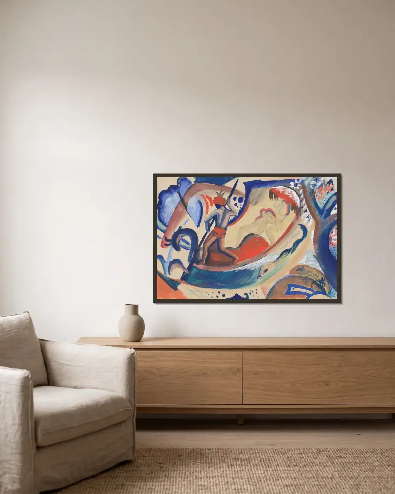 Nackte Mädchen in der Barke von August Macke gerahmt an einer Wand