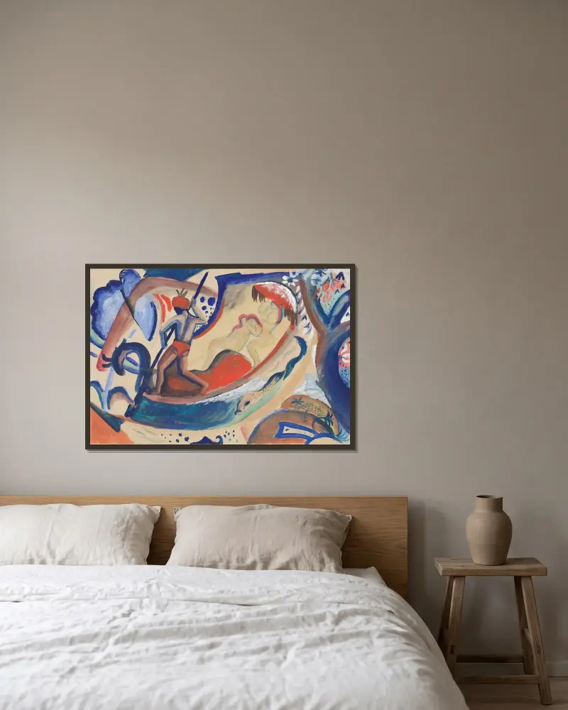 Nackte Mädchen in der Barke von August Macke gerahmt an einer Wand