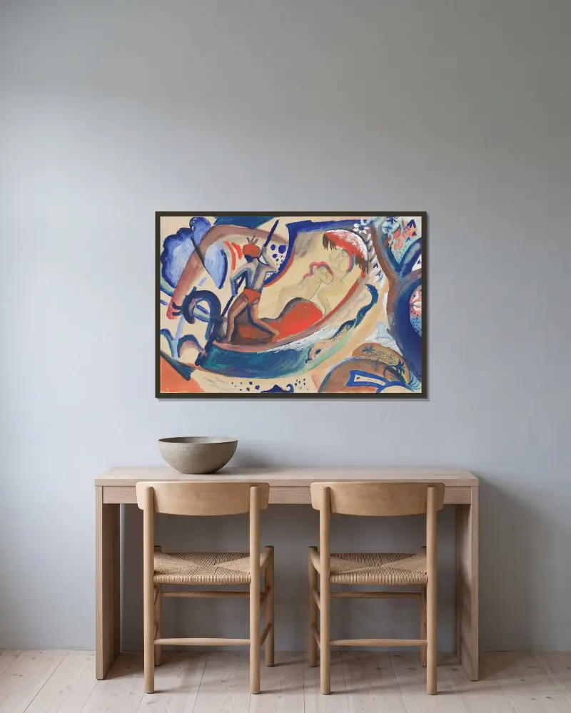 Nackte Mädchen in der Barke von August Macke gerahmt an einer Wand