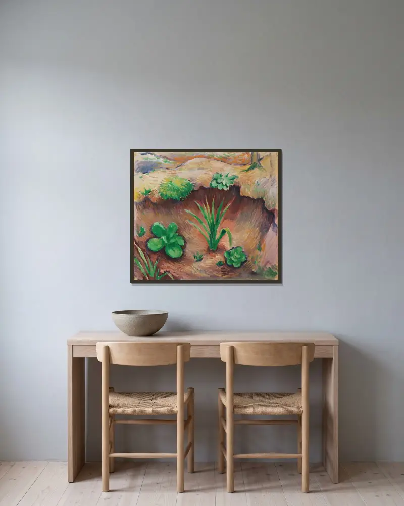 Pflänzchen im Wald von August Macke gerahmt an einer Wand